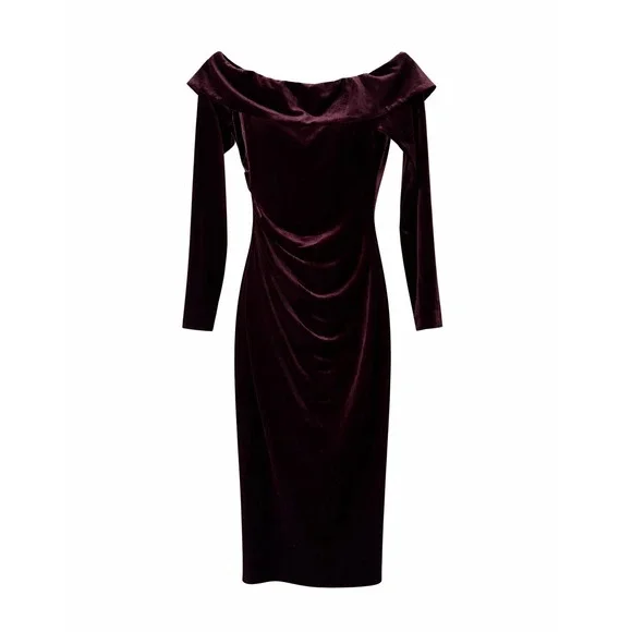 AQUA Formal Plum Velvet Off Shoulder Dress Size 2 NWT - Picture 4 of 7